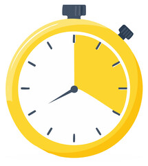 Bright yellow stopwatch illustration with time elapsed segment and timer buttons