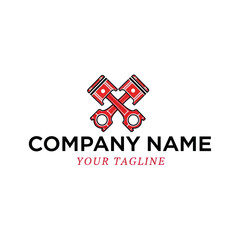 Obraz premium Automotive Company Logo Featuring Crossed Red and Black Pistons with Customizable Text on White Background, Flat Vector Elements, Vector Illustration, Simple Vector, Stylized Vector Drawing, Vector