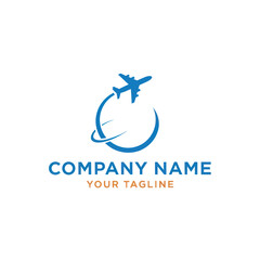 Blue Airplane Flying Around Globe Logo with Company Name and Tagline, Ideal for Travel, Aviation, and Logistics Branding, Flat Vector Elements, Vector Illustration, Simple Vector, Stylized Vector