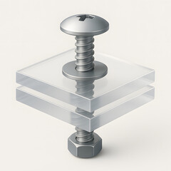 Acrylic mounting. зD render, mounting assembly, illustration of mounting assembly