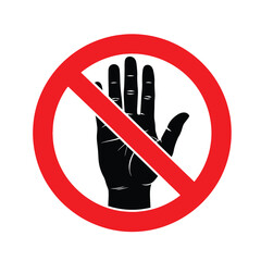 A red prohibition symbol featuring a black hand with palm facing forward