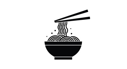 Black and white illustration of a bowl of noodles with chopsticks