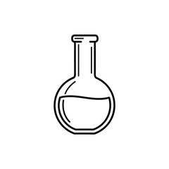 Simple line art illustration of a classic laboratory flask filled with liquid