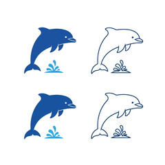 Obraz premium Illustrative depictions of dolphins and aquatic plants in varying styles