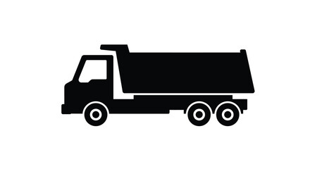 Simple black silhouette of a dump truck on a white background