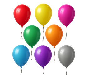 A collection of colorful balloons isolated on a transparent background