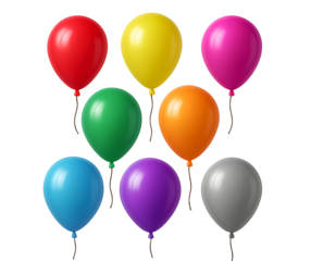 A collection of colorful balloons isolated on a transparent background