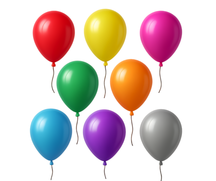 A collection of colorful balloons isolated on a transparent background