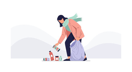 Volunteer Gathering Litter, Demonstrating Environmental Dedication, Helping Preserve Nature, and