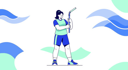 Obraz premium Woman Holding Giant Straw Illustrating Concerns About Plastic Waste and Environmental Issues