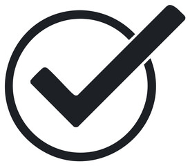 Simple black check mark inside a circle icon for approval confirmation or correctness