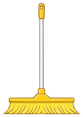 Cartoon style yellow broom with handle, for cleaning illustration