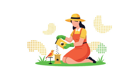 Woman Caring For Bird, Fresh, Healthy, Outdoors, Garden, Nature, Birdhouse, Feeding Birds