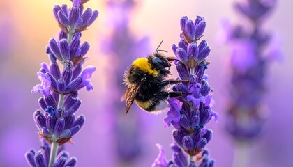 Bumblebee on lavender in sunlight