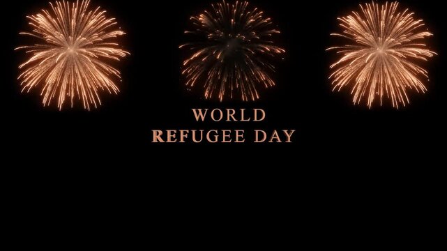 A captivating animation showcases the essence of world refugee day, adorned with vibrant fireworks illuminating the night sky, symbolizing resilience and hope for displaced people