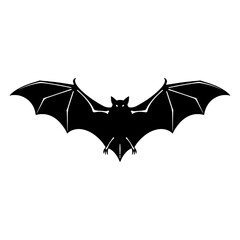 Black bat silhouette with outstretched wings against white background  