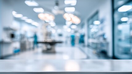 Fototapeta premium White table surface with blurred modern medical clinic background