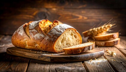 Artisan Bread Loaf on Rustic Wooden Board