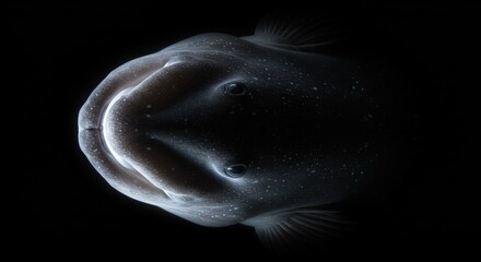 Close up of a pale fish in the dark depths of the ocean