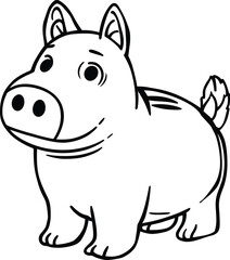 Cute piggy bank sketch with coin slot, savings money box cartoon illustration

