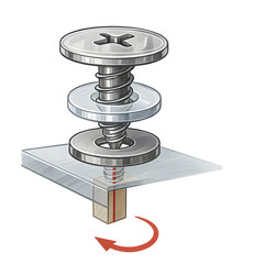 Fastening assembly, screw, screw, 3D render, acrylic, illustration of fastening assembly