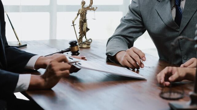 Professional lawyers discussing contract terms and conditions in office, legal, advice, negotiation, justice, agreement, service, consultation, corporate, law, business, concept