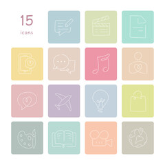 Set of 15 modern thin line icons for web and mobile.