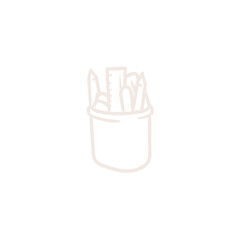 Subtle white hand drawn sketch of fast food fries.