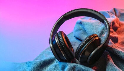 Headphones on fabric, vibrant colors