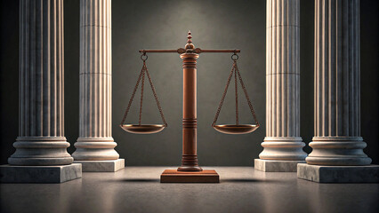 Scales of justice inside courthouse symbolizing law and fairness
