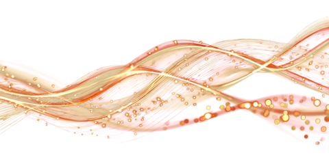 Gold and red glowing abstract waves on a transparent background. New Year's mood. Sparkling light effects. Elegant festive style.