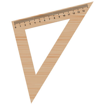 Fototapeta Wooden measuring triangle ruler, 15 centimeters. 3D realistic render, Isolated on transparent background illustration