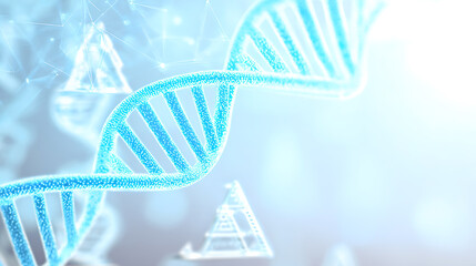 Double helix DNA structure with glowing blue strands and molecular background