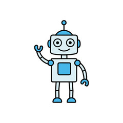 happy robot waving hand line art for kids 