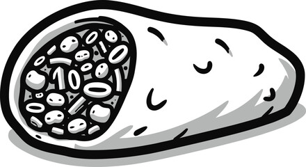 Tasty burrito wrap filled with beans and seeds, delicious Mexican food snack