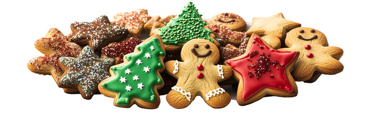 Festive Christmas Cookies on Plate with Gingerbread Men and Decorative Shapes, for design template