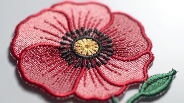 Close-up of a vibrant embroidered flower patch showcasing intricate details and texture