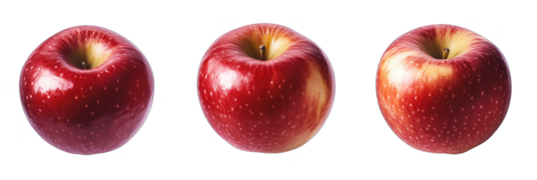 Red apples in a row showcasing vibrant colors and textures, high resolution PNG
