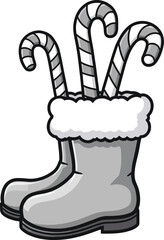 Christmas stocking with candy canes and gifts, festive holiday winter decoration