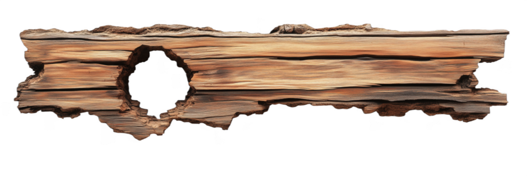 Rustic wooden slab with natural hole showcasing unique texture and grain patterns, minimal style PNG