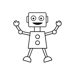 happy cartoon robot juggling colorful balls white background