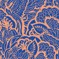 Monochrome ornate pattern with abstract floral elements. Hand-drawn vector illustration