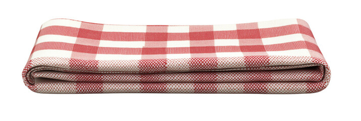 Red and white checkered picnic blanket folded neatly for outdoor use, PNG with copy space