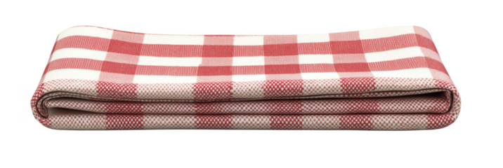 Red and white checkered picnic blanket folded neatly for outdoor use, PNG with copy space