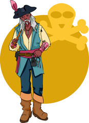 Pirate on the yellow background. Isolated illustration. Vector illustration.