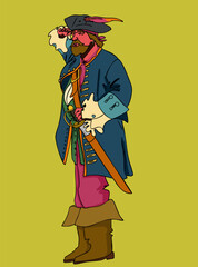 Pirate on the green background. Isolated illustration. Vector illustration.