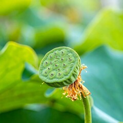 Close-up of a lotus seed pod