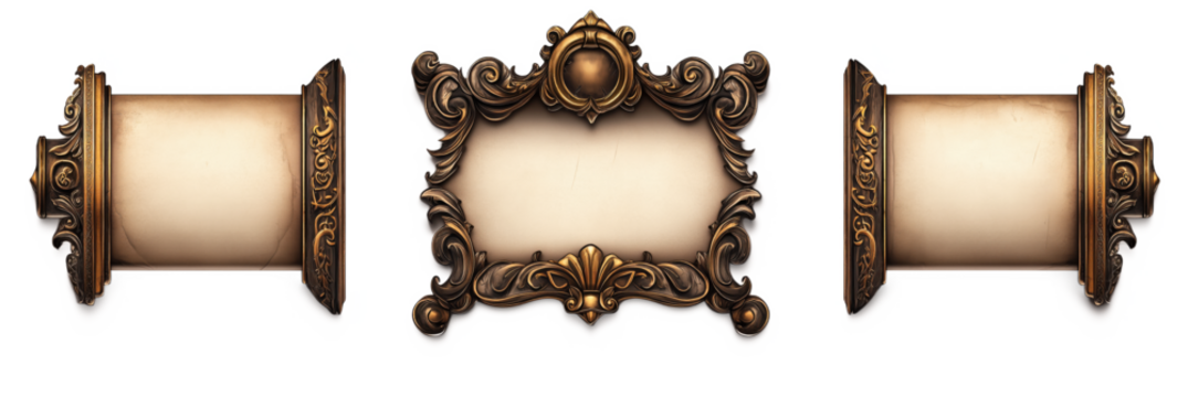 ornate vintage scrolls and decorative frame for elegant presentations, cut out object