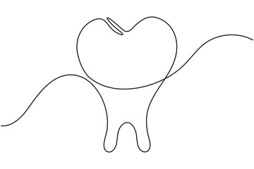 Human single tooth continuous one line drawing minimalist smile healthy dental  vector illustration