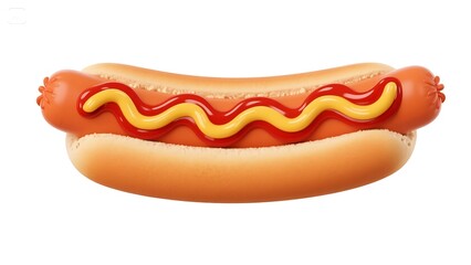 A delicious hot dog isolated on white background, complete with mustard and ketchup, is ready to be enjoyed as a classic american treat